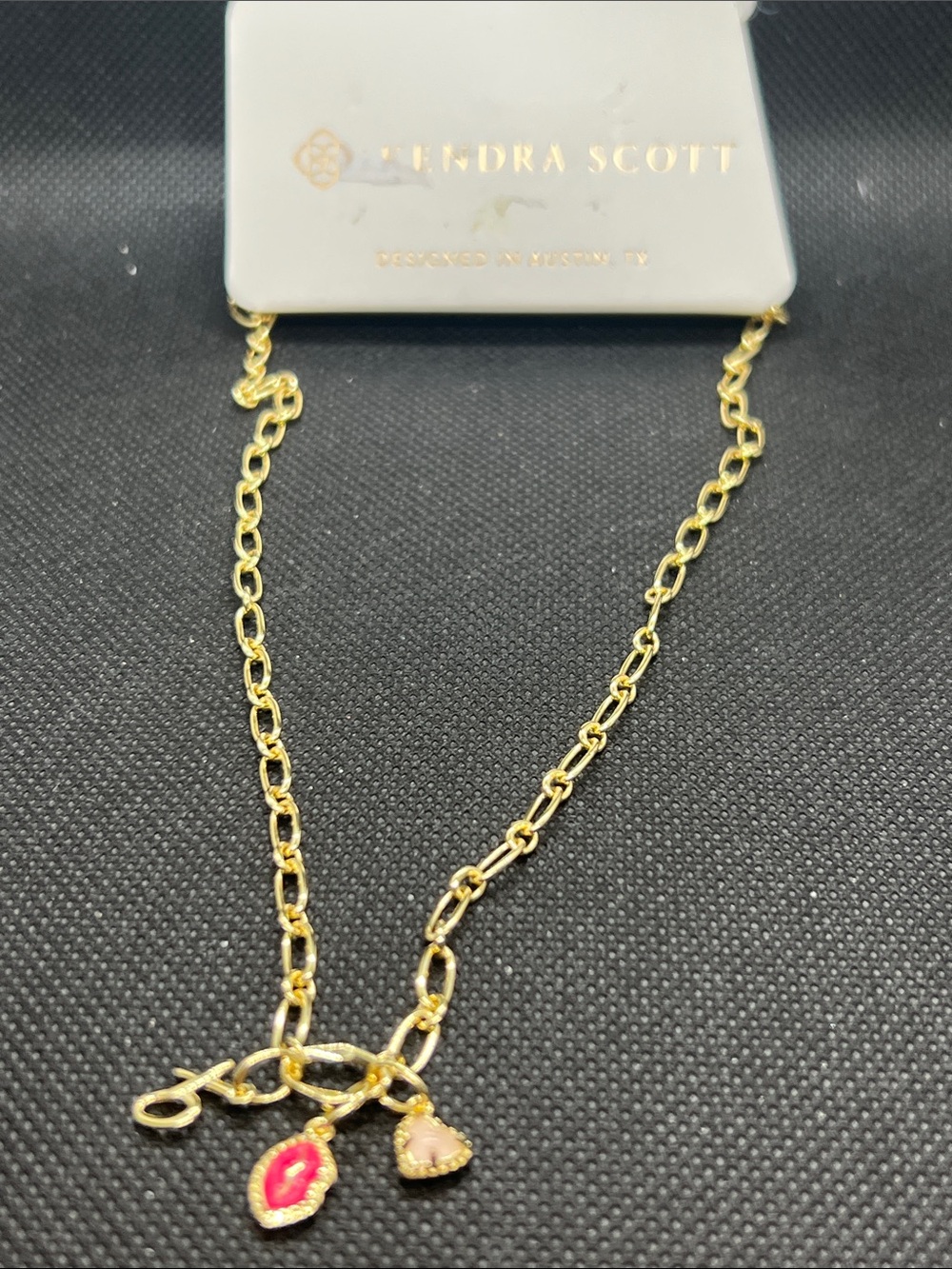 Kendra Scott Gold Necklace with Pink and Cream Charms